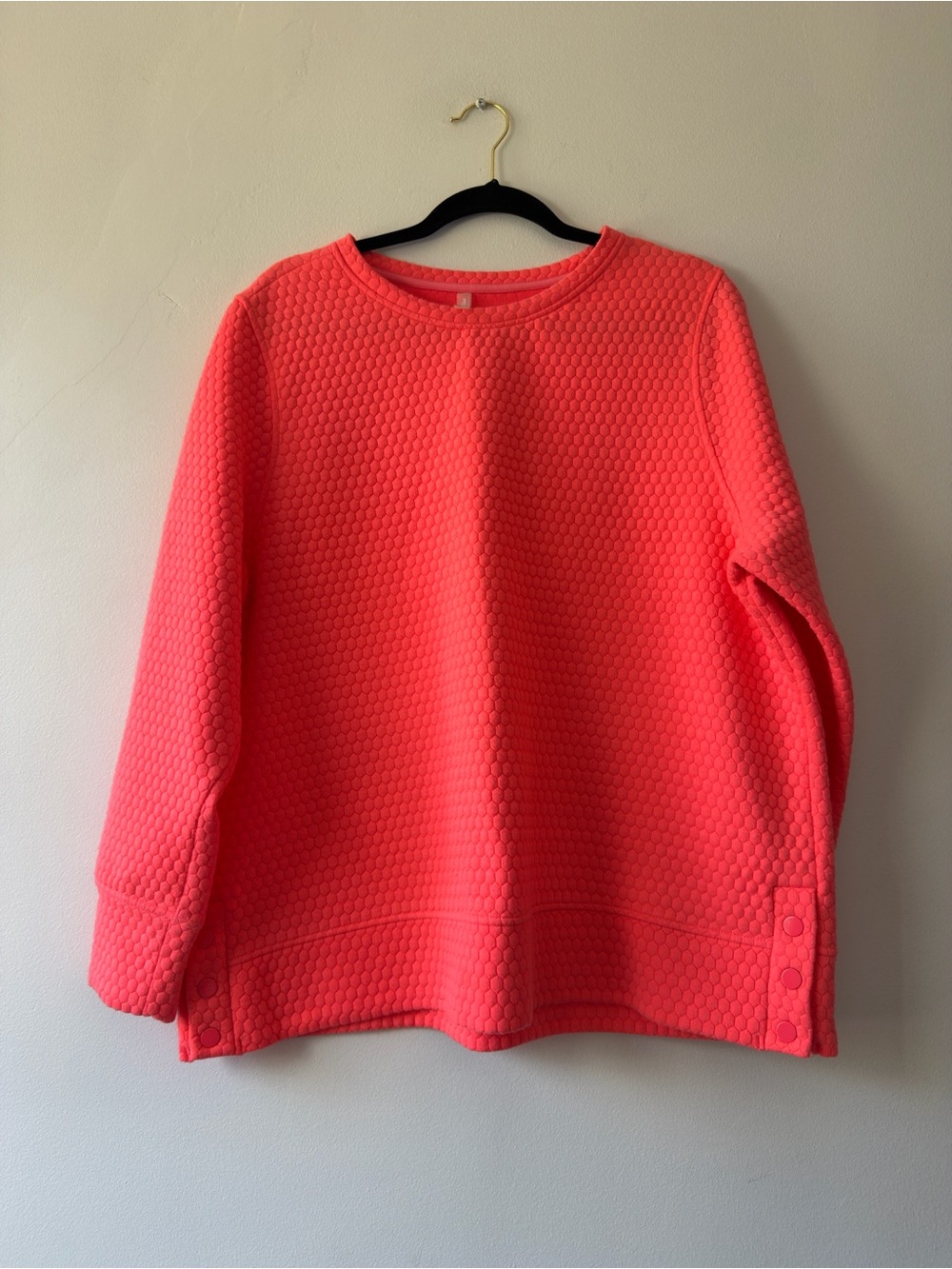 MTA Sport Neon Coral Pink Quilted Honeycomb Snap Side Sweatshirt 1X